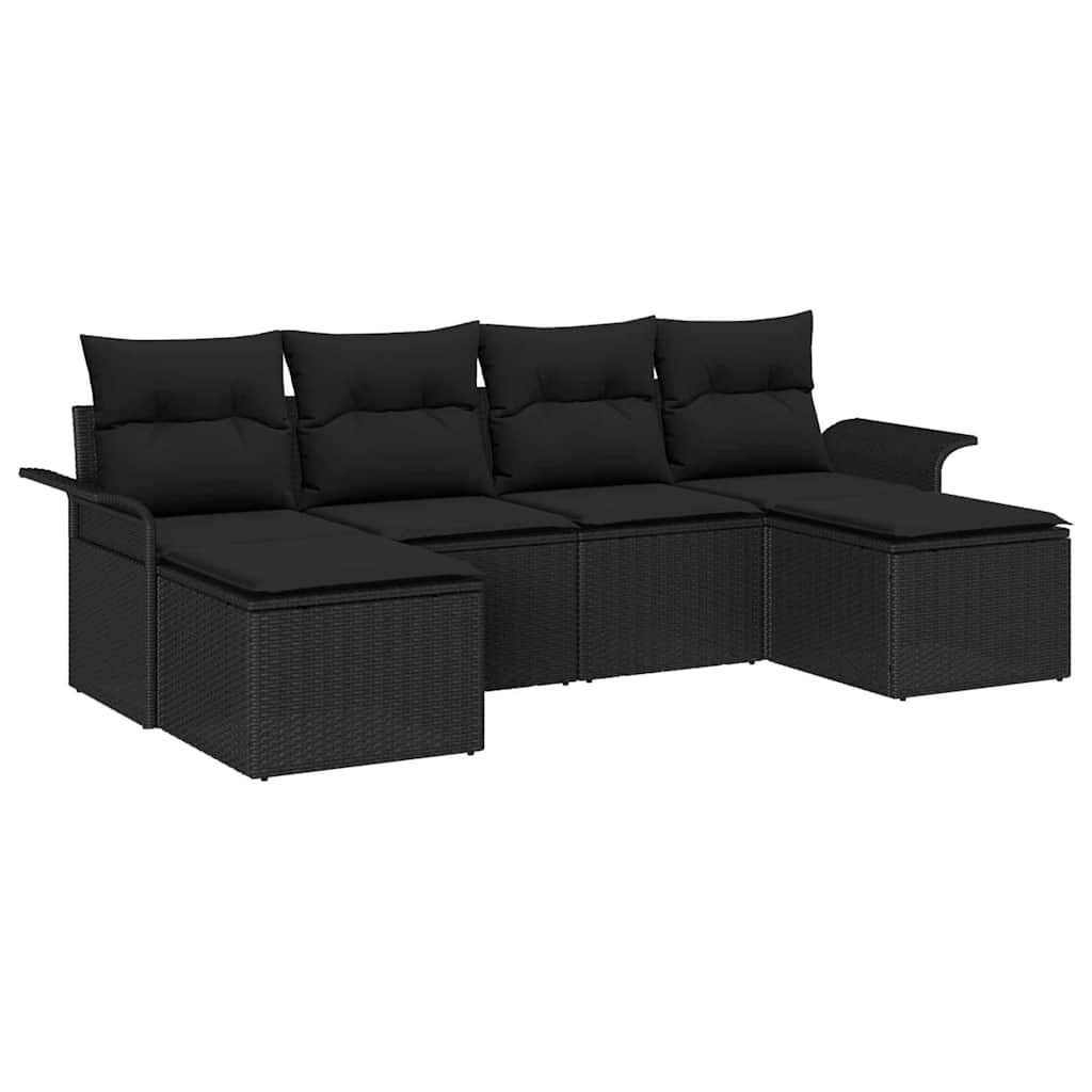 Conjunto de Sofá de Jardim com almofada 6 pcs Preto vime PE