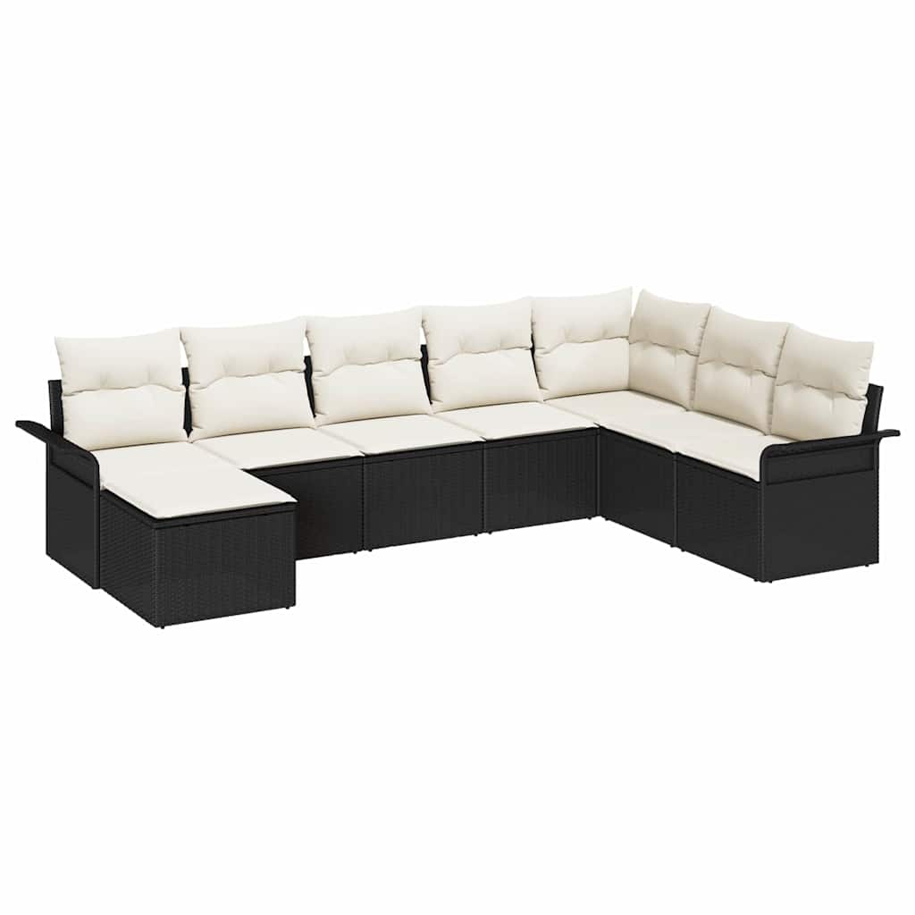 Conjunto de Sofá de Jardim com almofada 8 pcs Preto vime PE
