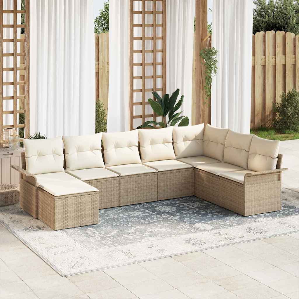 Conjunto de Sofá de Jardim com almofada 8 pcs Bege vime PE