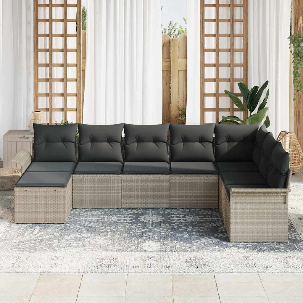 Conjunto de Sofá de Jardim 8 pcs Cinzento-claro vime PE