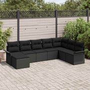 Conjunto de Sofá de Jardim com almofada 8 pcs Preto vime PE