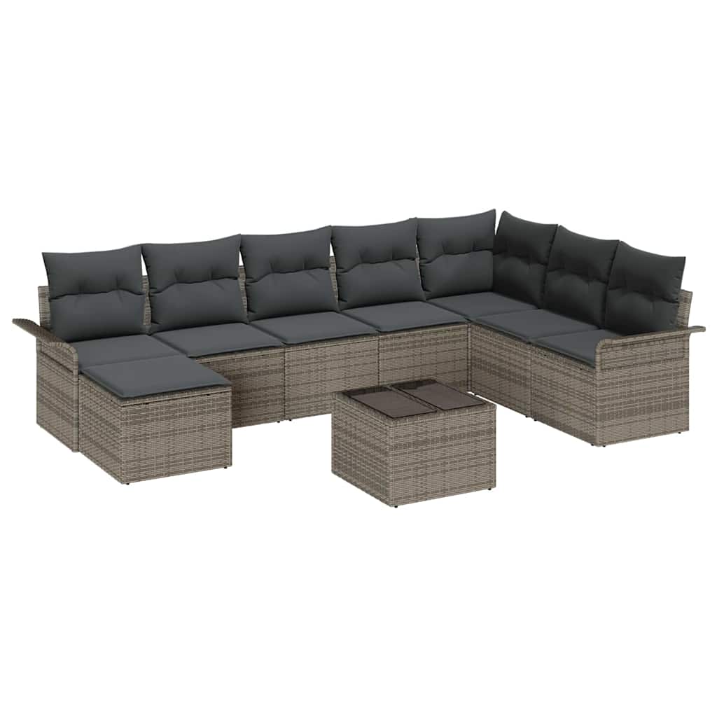 Conjunto de Sofá de Jardim 9 pcs Cinzeto Rattan Sintético