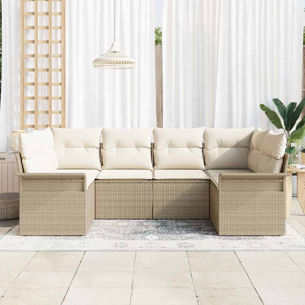 Conjunto de Sofá de Jardim 6 pcs Bege Rattan Sintético