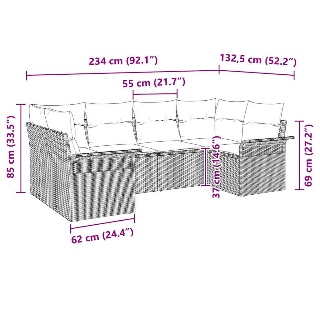Conjunto de Sofá de Jardim 6 pcs Bege Rattan Sintético