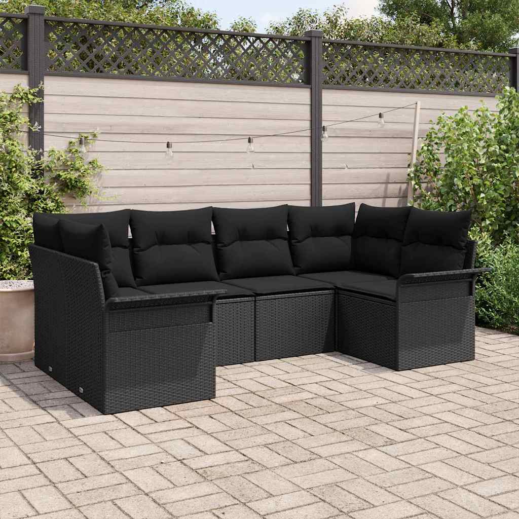 Conjunto de Sofá de Jardim 6 pcs Preto Rattan Sintético