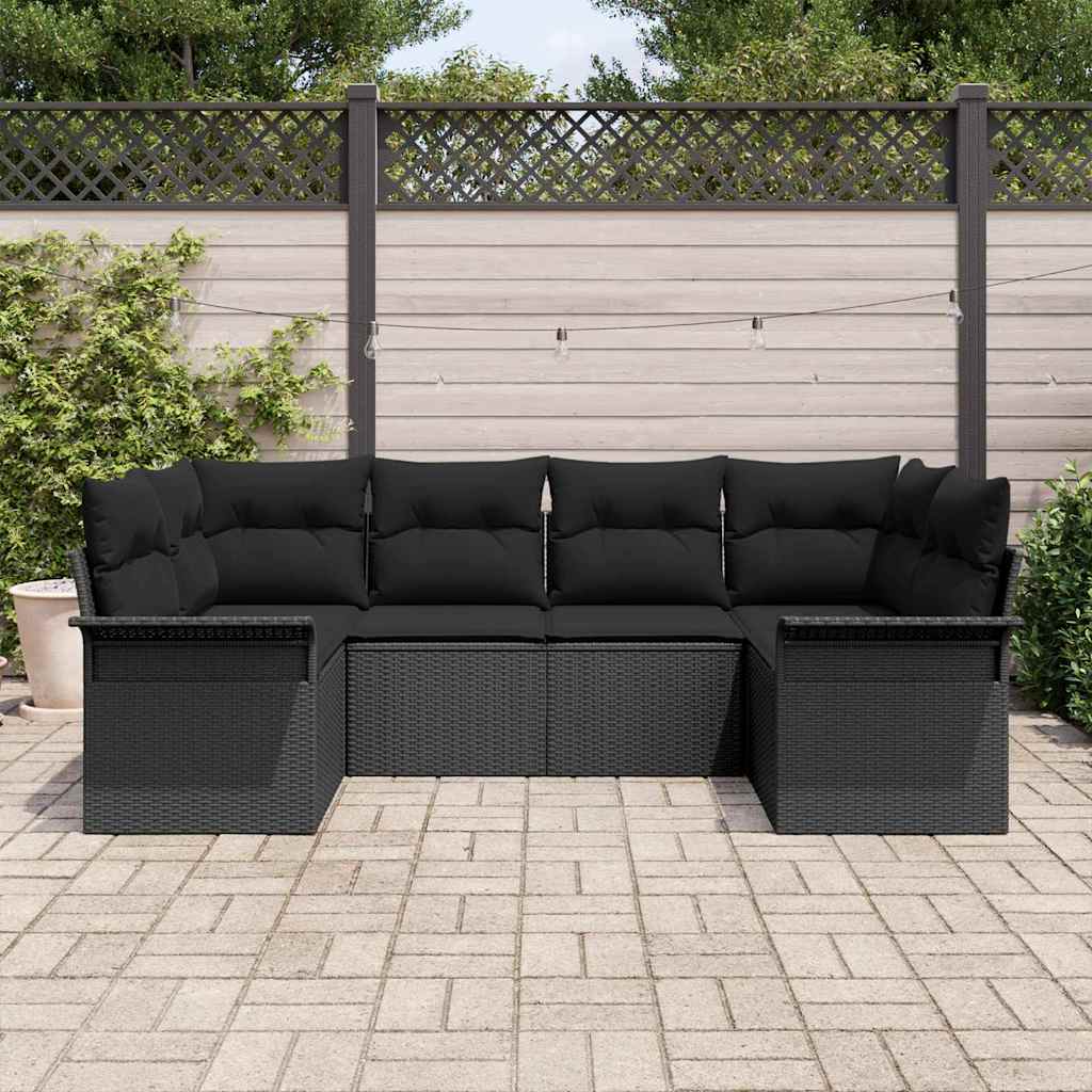Conjunto de Sofá de Jardim com almofada 6 pcs Preto vime PE