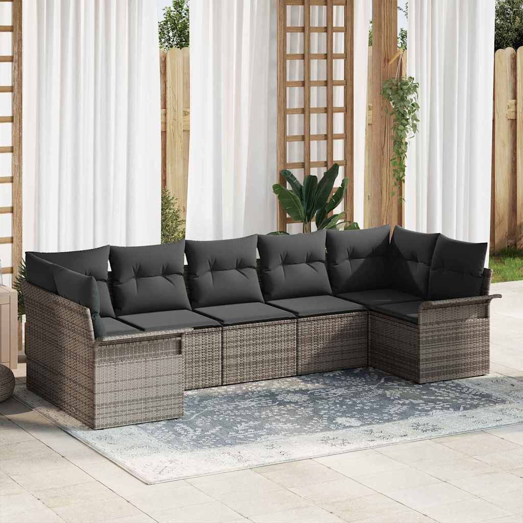 Conjunto de Sofá de Jardim com almofada 7 pcs Cinzeto vime PE