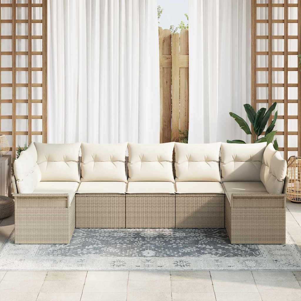 Conjunto de Sofá de Jardim 7 pcs Bege Rattan Sintético