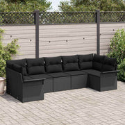 Conjunto de Sofá de Jardim com almofada 7 pcs Preto vime PE