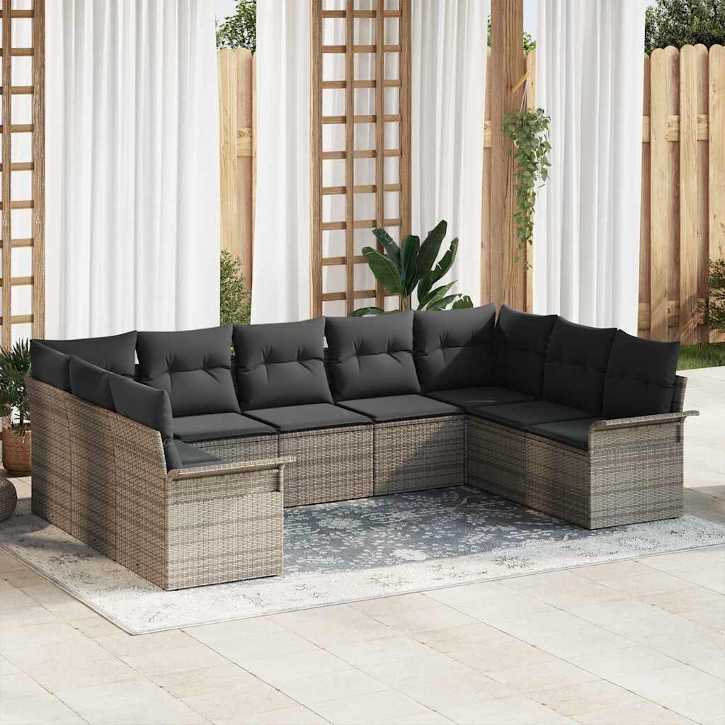Conjunto de Sofá de Jardim com almofada 9 pcs Cinzeto vime PE