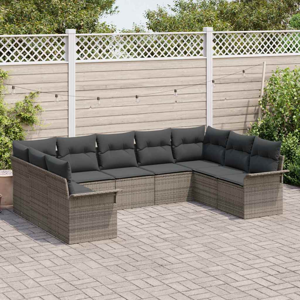 Conjunto de Sofá de Jardim com almofada 9 pcs Cinzeto vime PE