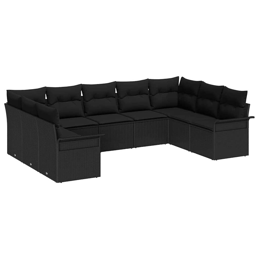 Conjunto de Sofá de Jardim com almofada Preto vime PE