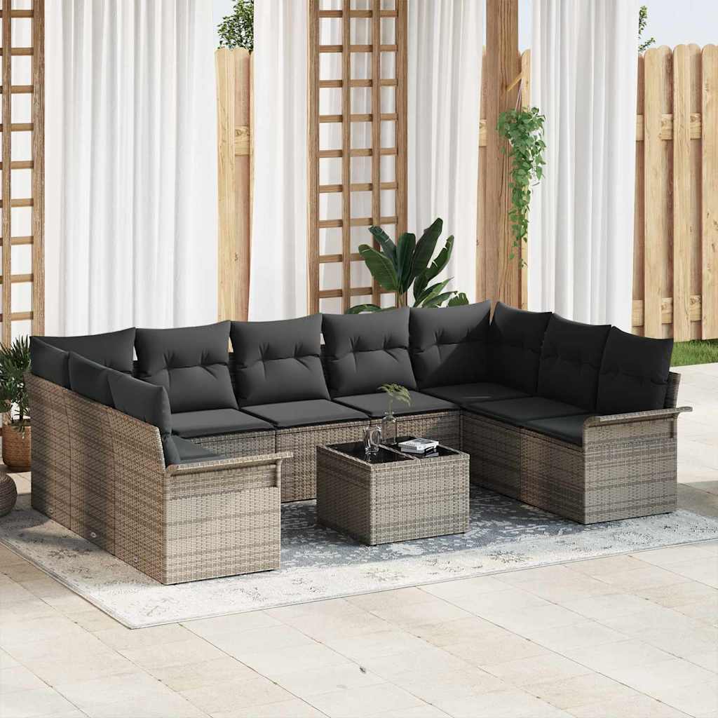 Conjunto de Sofá de Jardim com almofada 10 pcs Cinzeto vime PE