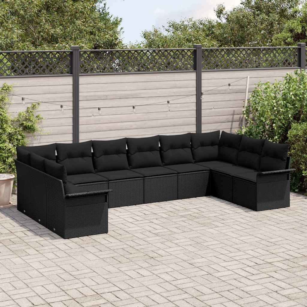 Conjunto de Sofá de Jardim com almofada 10 pcs Preto vime PE