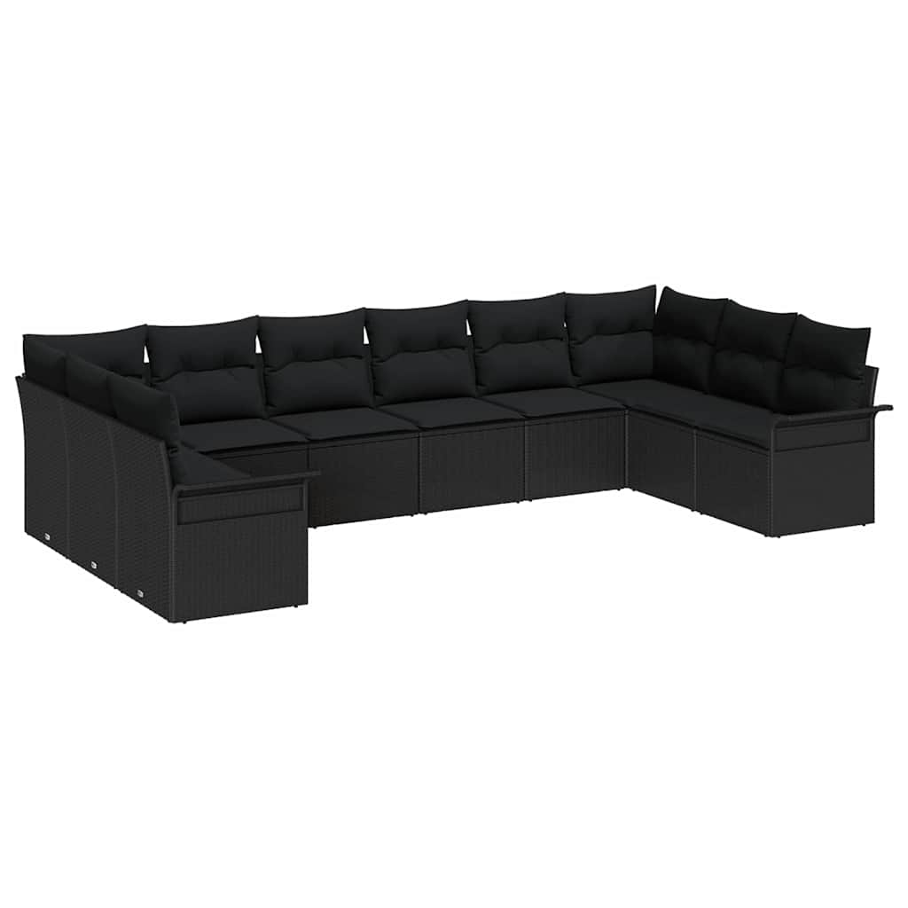 Conjunto de Sofá de Jardim com almofada 10 pcs Preto vime PE