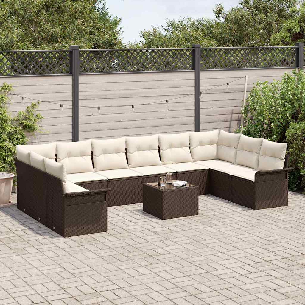 Conjunto de Sofá de Jardim 11 pcs Castanho Rattan Sintético