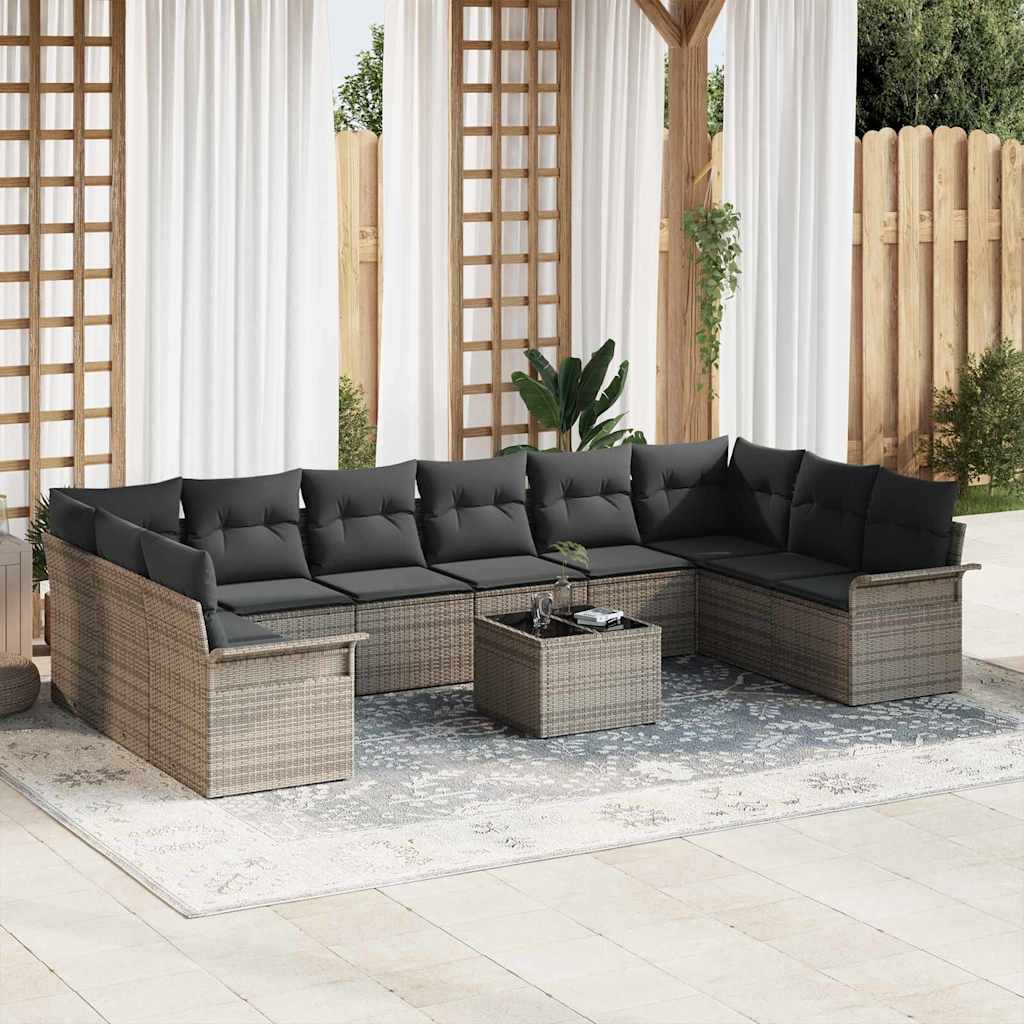 Conjunto de Sofá de Jardim 11 pcs Cinzeto Rattan Sintético