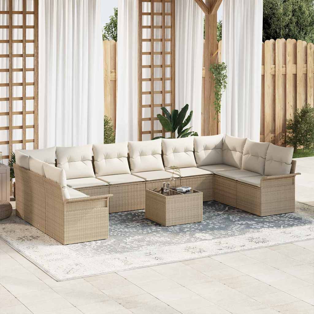 Conjunto de Sofá de Jardim 11 pcs Bege Rattan Sintético