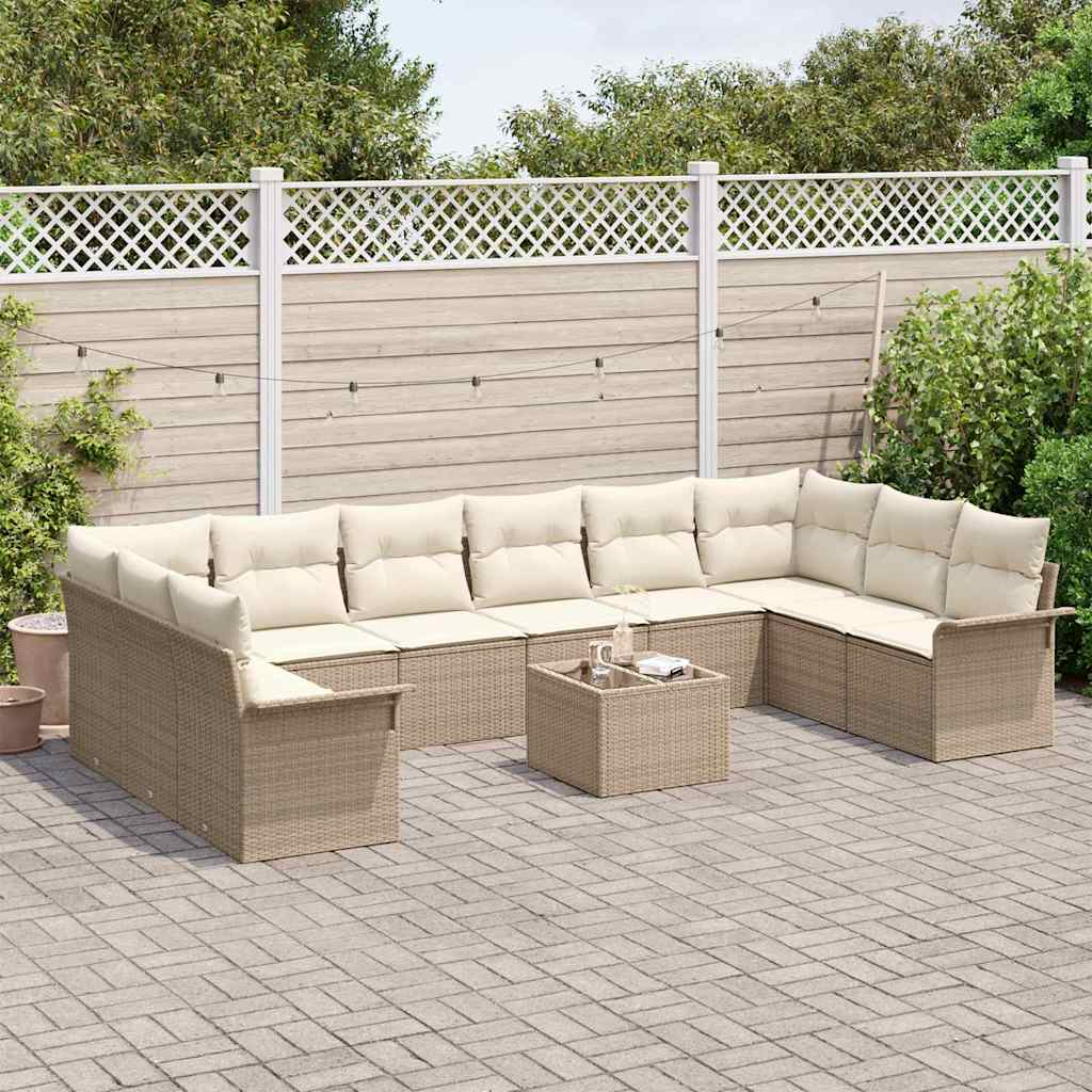Conjunto de Sofá de Jardim 11 pcs Bege Rattan Sintético