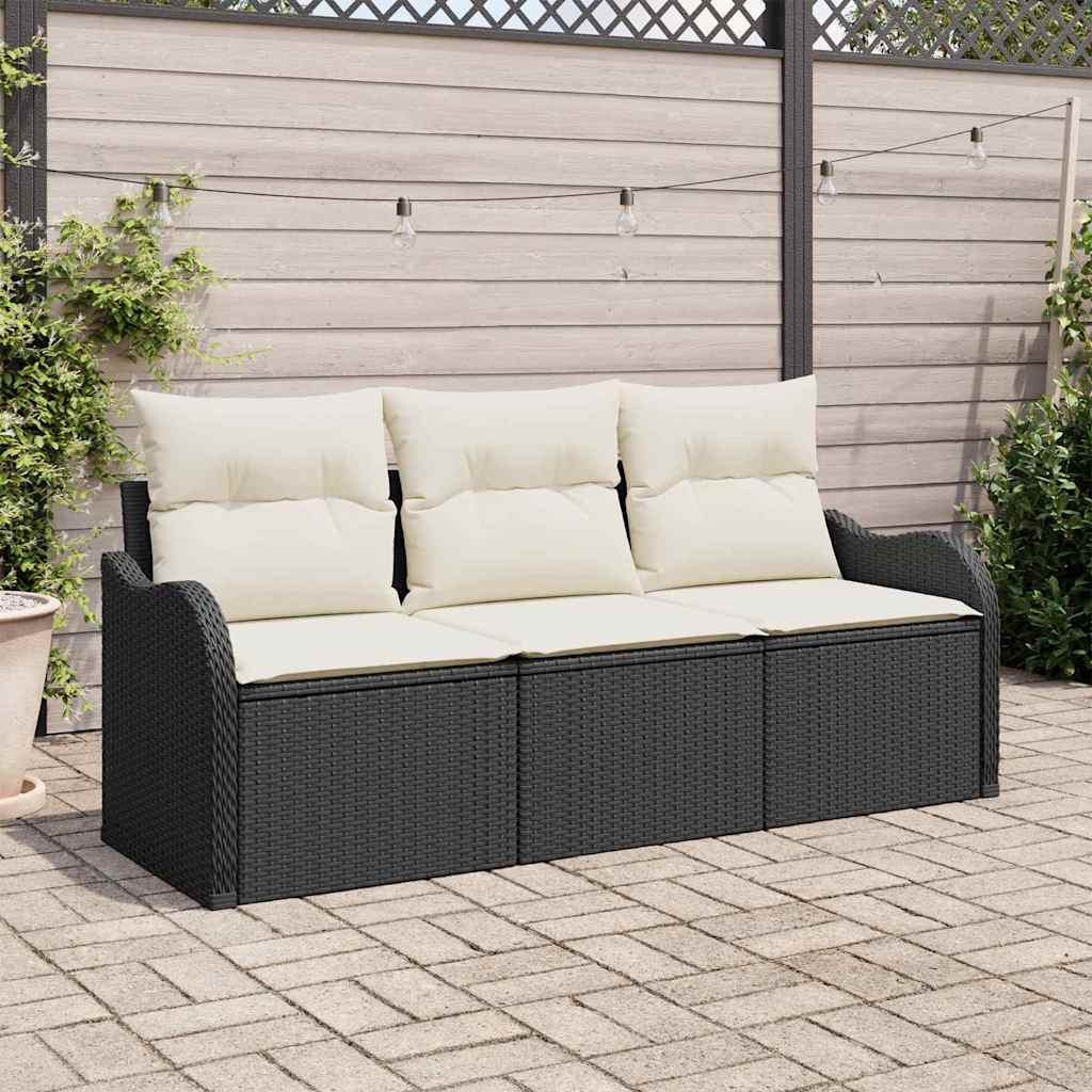 Conjunto de Sofá de Jardim com almofada 3 pcs Preto vime PE