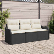 Conjunto de Sofá de Jardim com almofada 3 pcs Preto vime PE