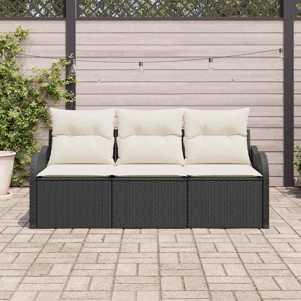 Conjunto de Sofá de Jardim com almofada 3 pcs Preto vime PE