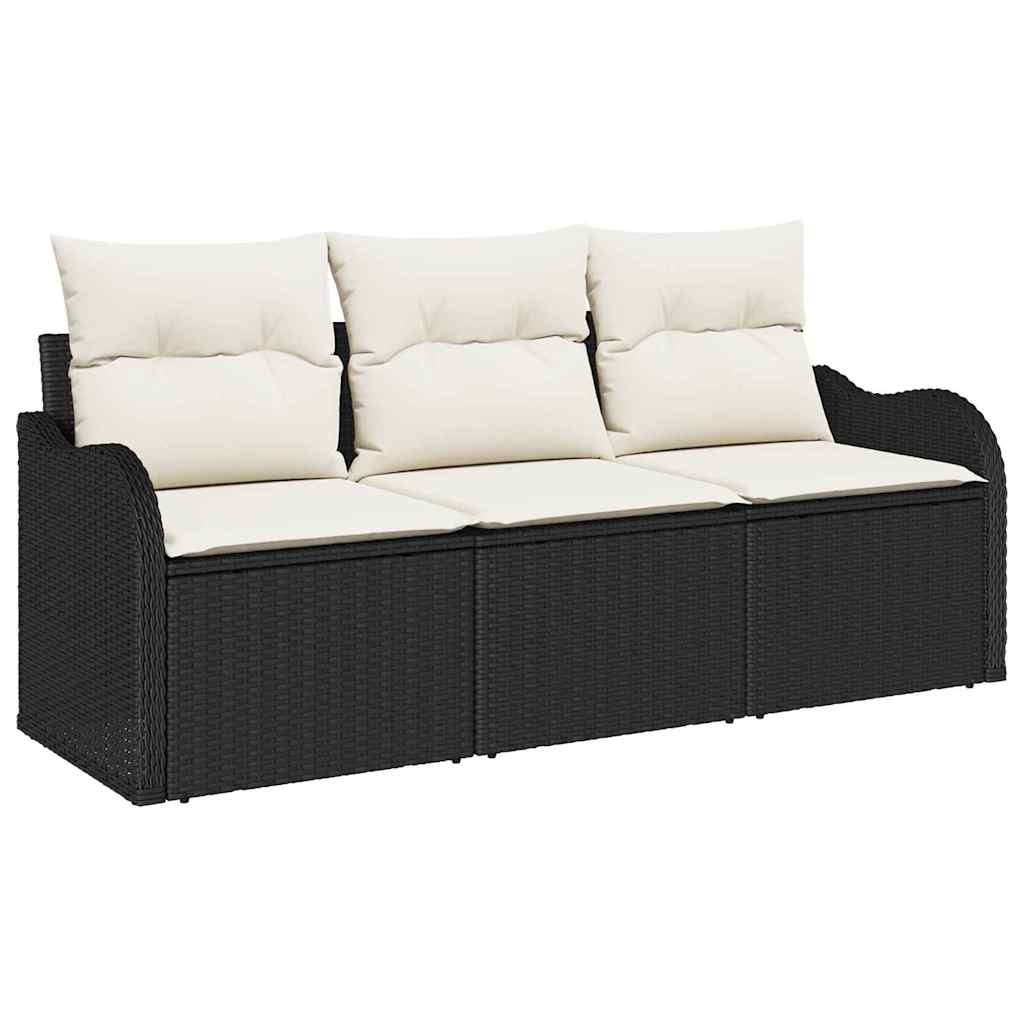 Conjunto de Sofá de Jardim com almofada 3 pcs Preto vime PE