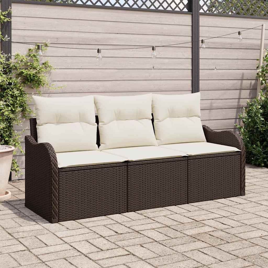 Conjunto de Sofá de Jardim 3 pcs Castanho Rattan Sintético