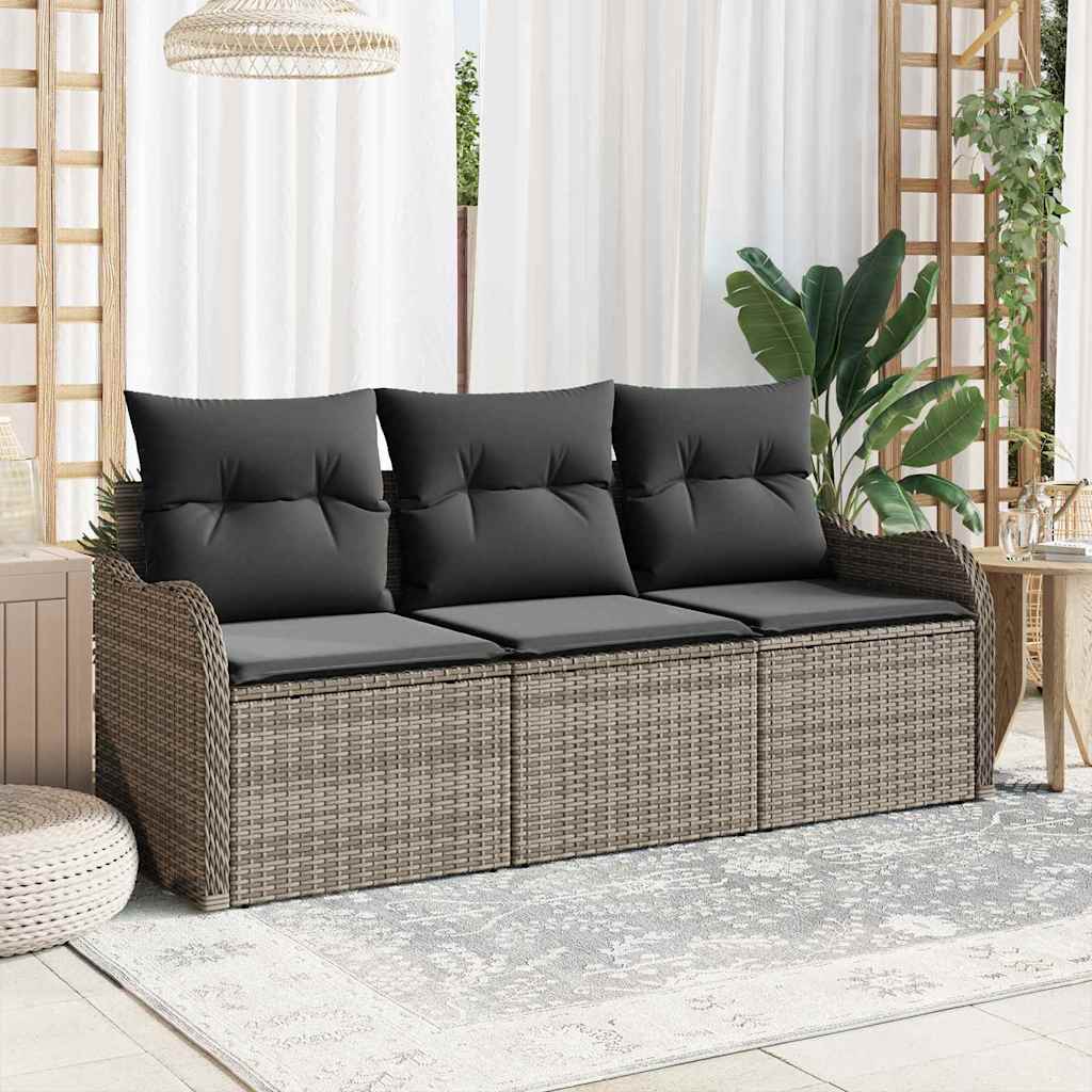 Conjunto de Sofá de Jardim com almofada 3 pcs Cinzeto vime PE