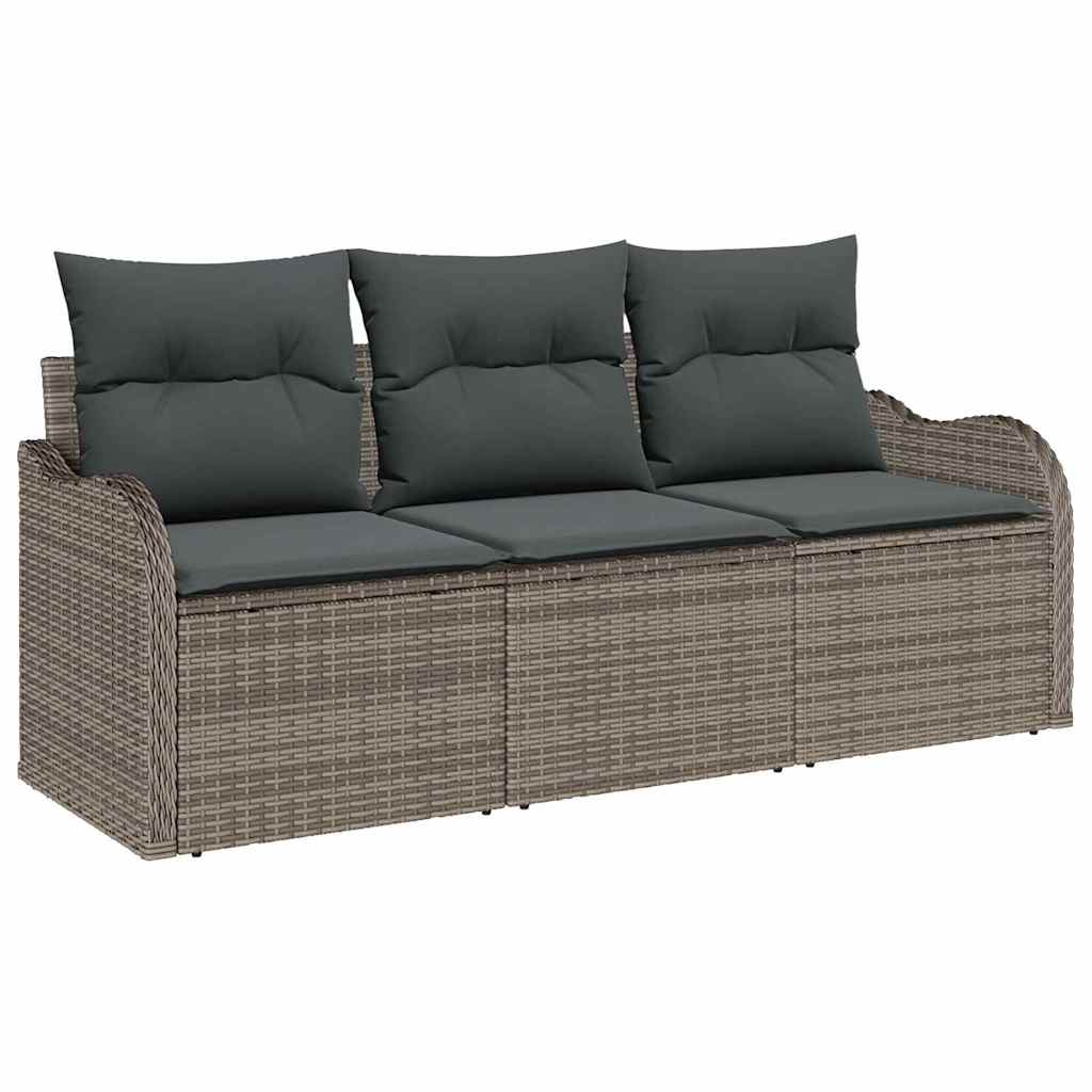 Conjunto de Sofá de Jardim com almofada 3 pcs Cinzeto vime PE