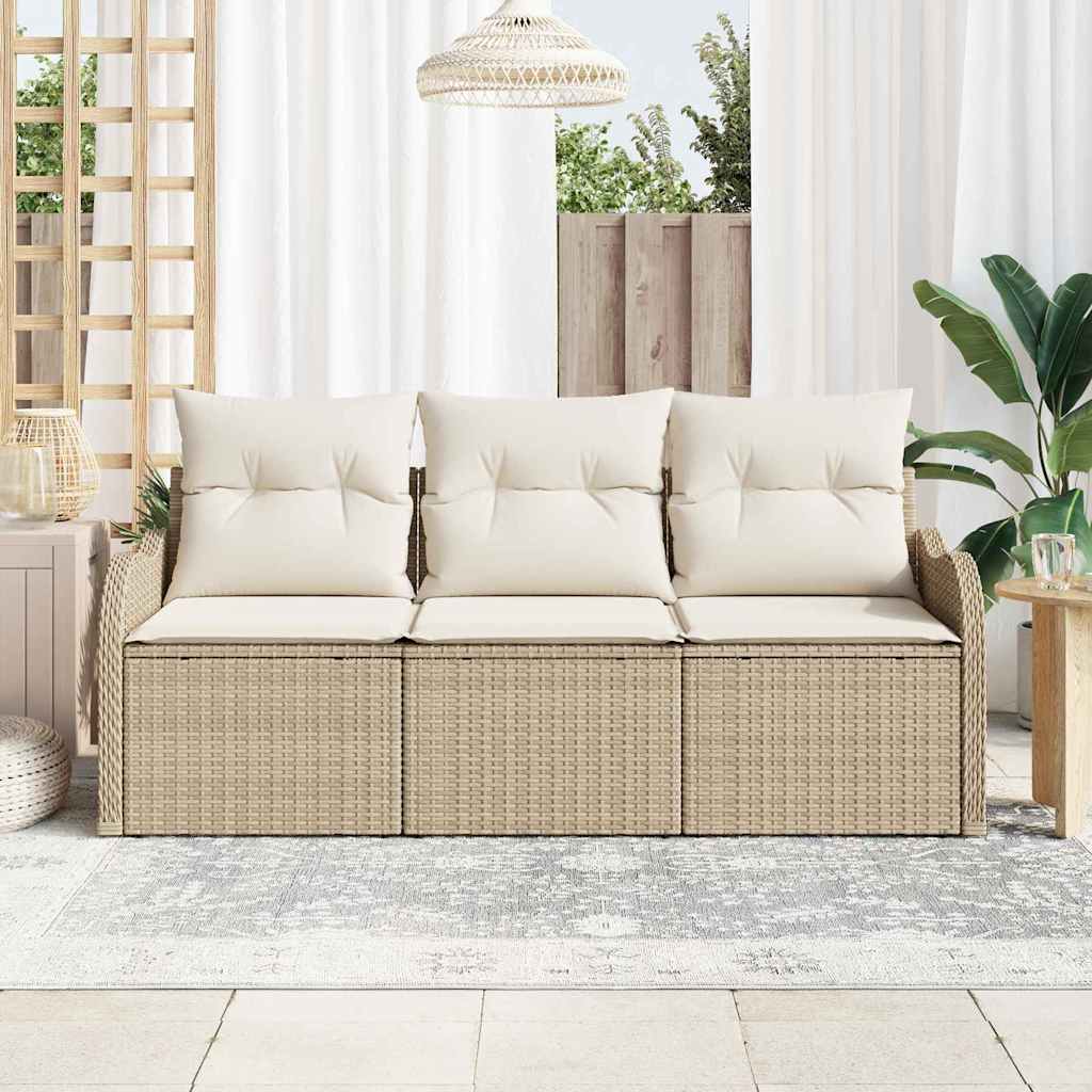 Conjunto de Sofá de Jardim com almofada 3 pcs Bege vime PE