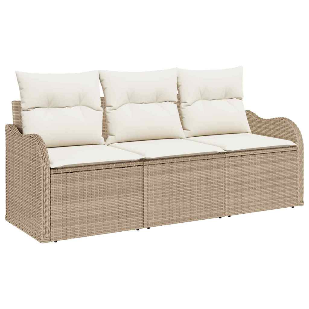 Conjunto de Sofá de Jardim com almofada 3 pcs Bege vime PE