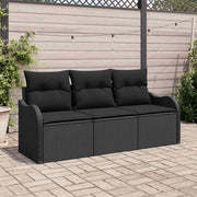 Conjunto de Sofá de Jardim com almofada 3 pcs Preto vime PE