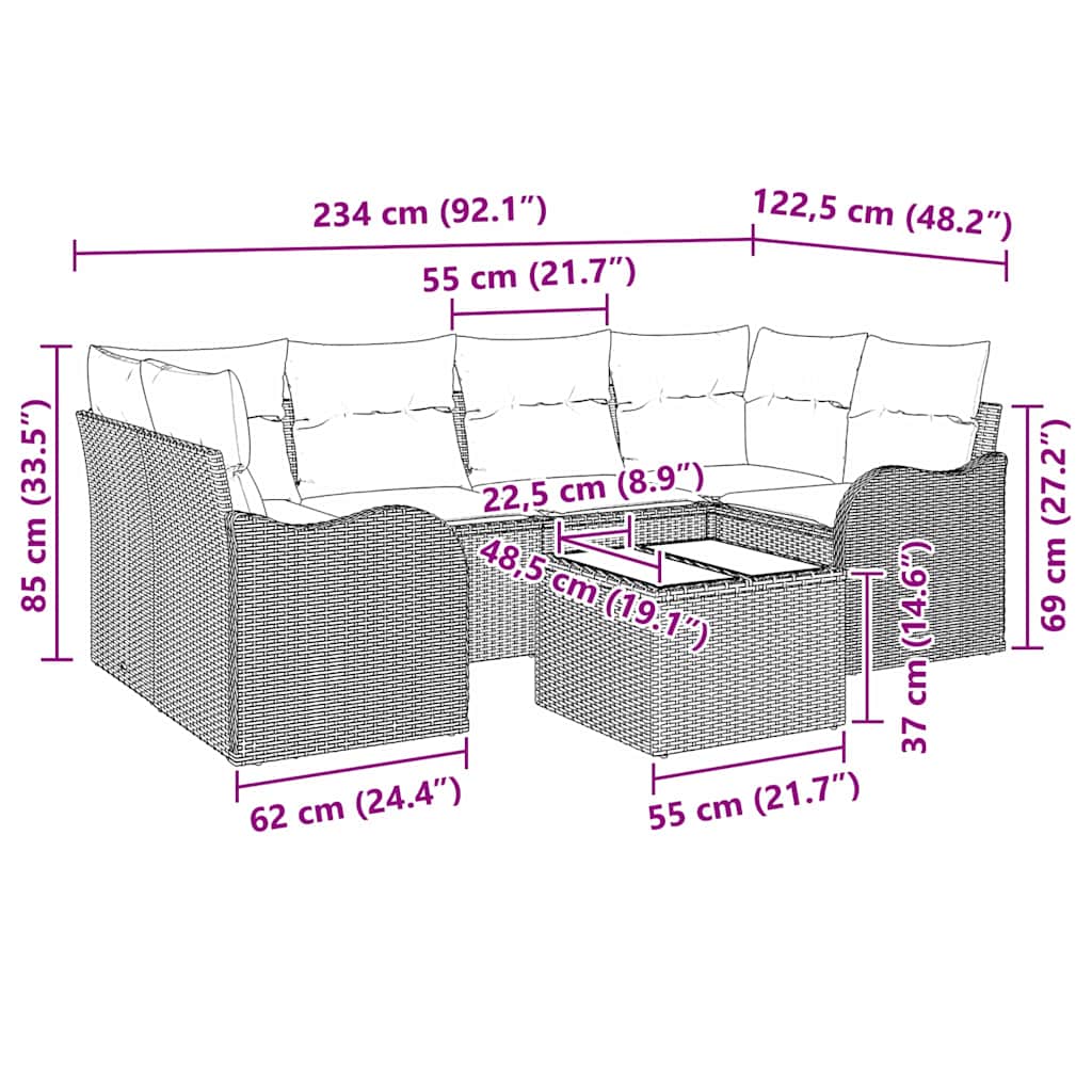 Conjunto de Sofá de Jardim Castanho 55 x 55 x 37 cm vime PE