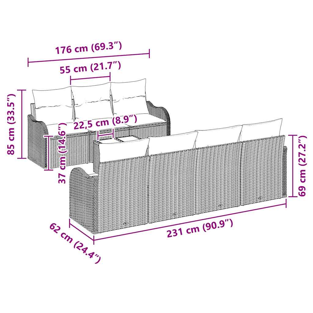 Conjunto de Sofá de Jardim Cinzento-claro 55 x 55 x 37 cm