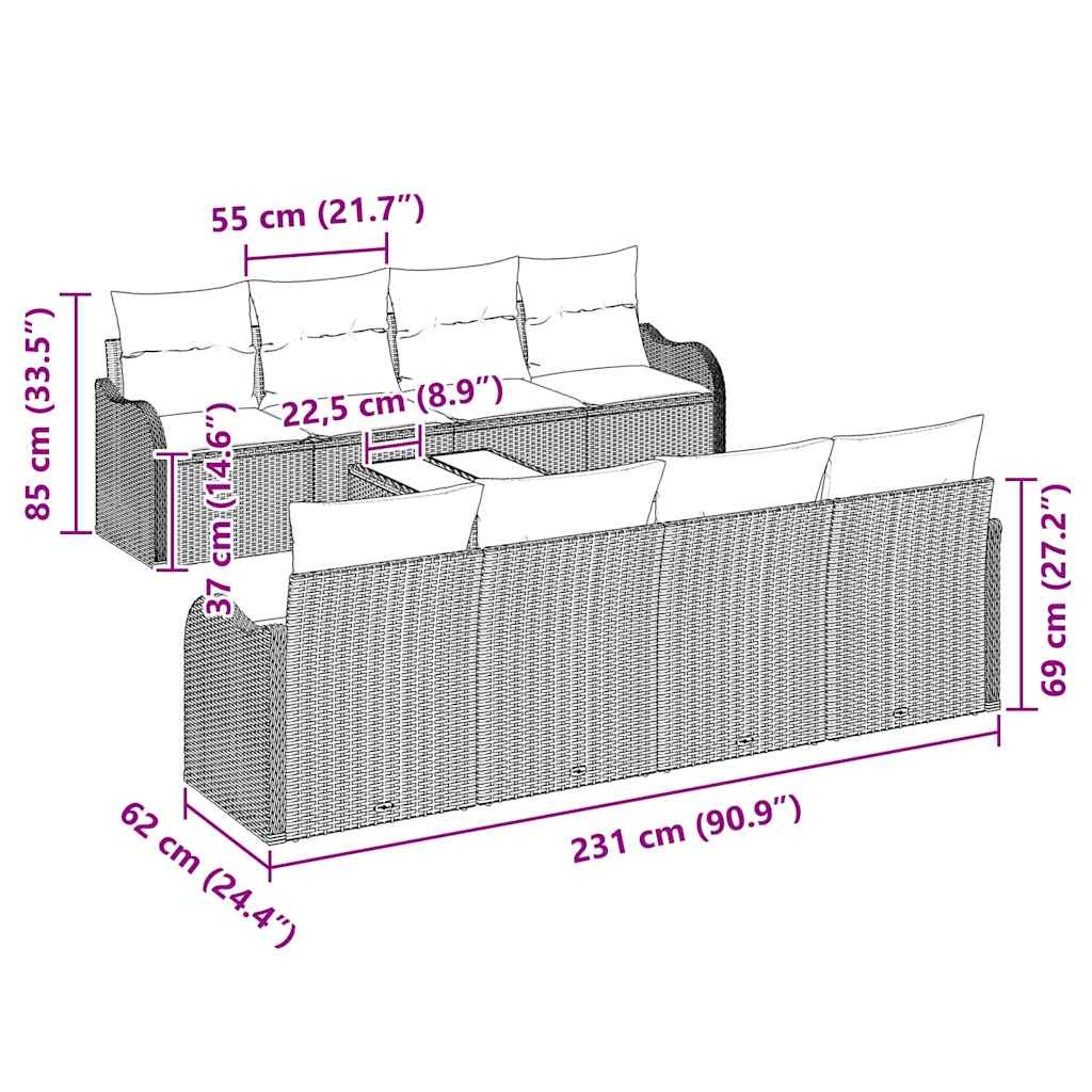 Conjunto de Sofá de Jardim Cinzeto 55 x 55 x 37 cm vime PE