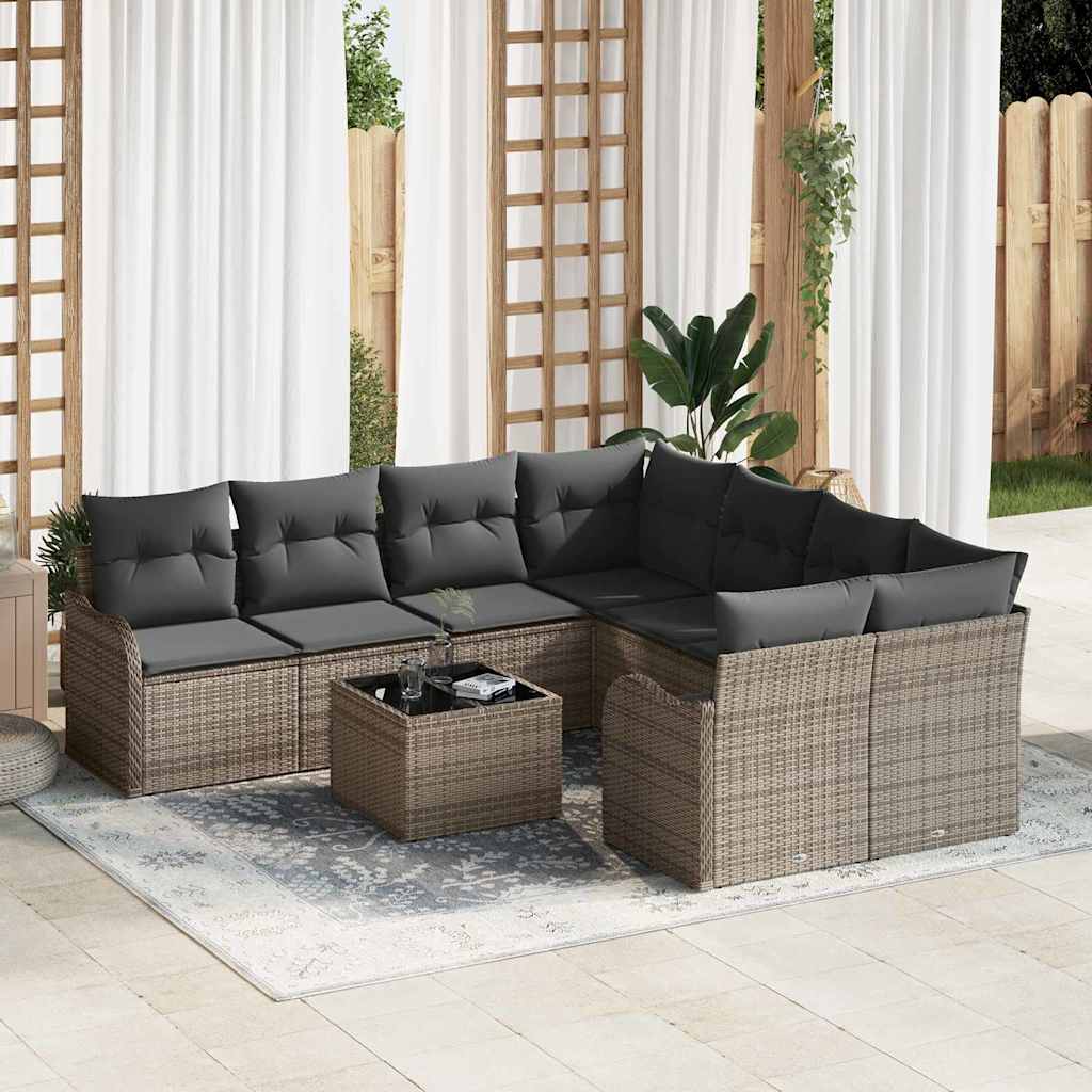 Conjunto de Sofá de Jardim com almofada 9 pcs Cinzeto vime PE
