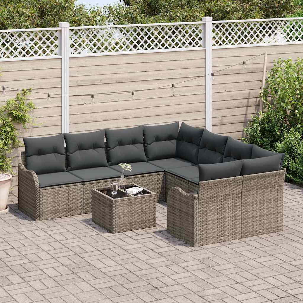 Conjunto de Sofá de Jardim com almofada 9 pcs Cinzeto vime PE
