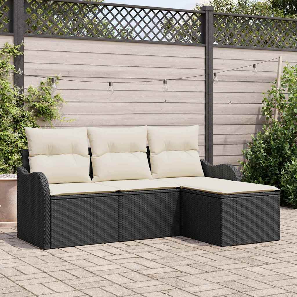 Conjunto de Sofá de Jardim 4 pcs Preto Rattan Sintético