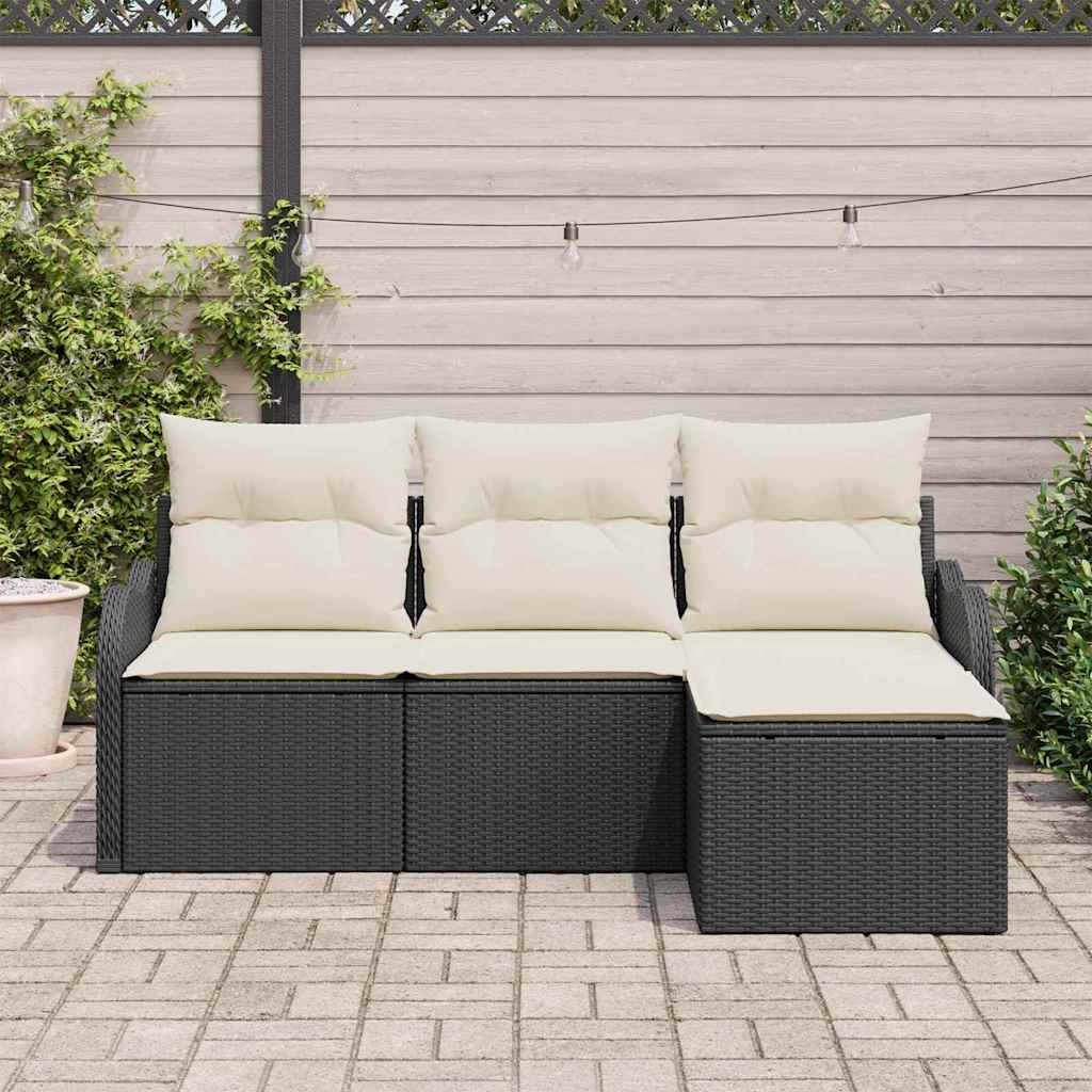 Conjunto de Sofá de Jardim 4 pcs Preto Rattan Sintético