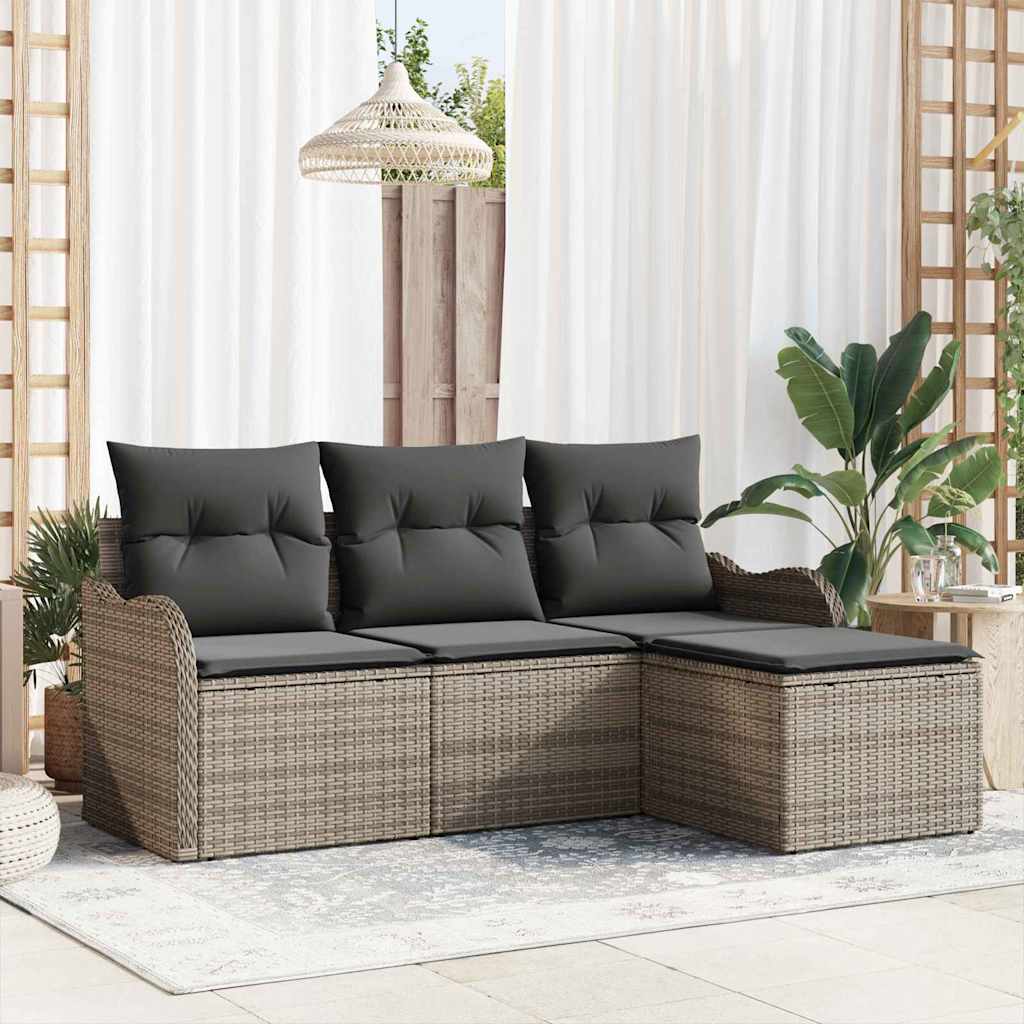 Conjunto de Sofá de Jardim 4 pcs Cinzeto Rattan Sintético