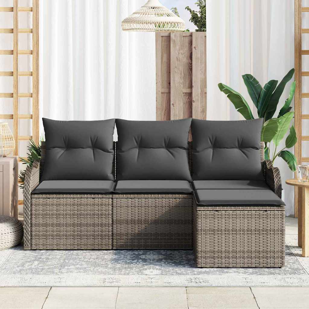 Conjunto de Sofá de Jardim 4 pcs Cinzeto Rattan Sintético