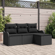 Conjunto de Sofá de Jardim com almofada 4 pcs Preto vime PE