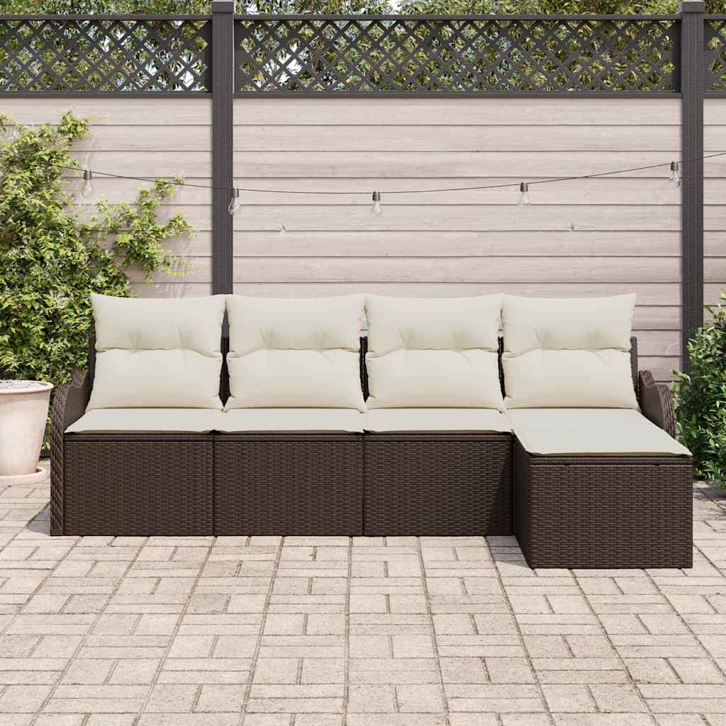 Conjunto de Sofá de Jardim 5 pcs Castanho vime PE