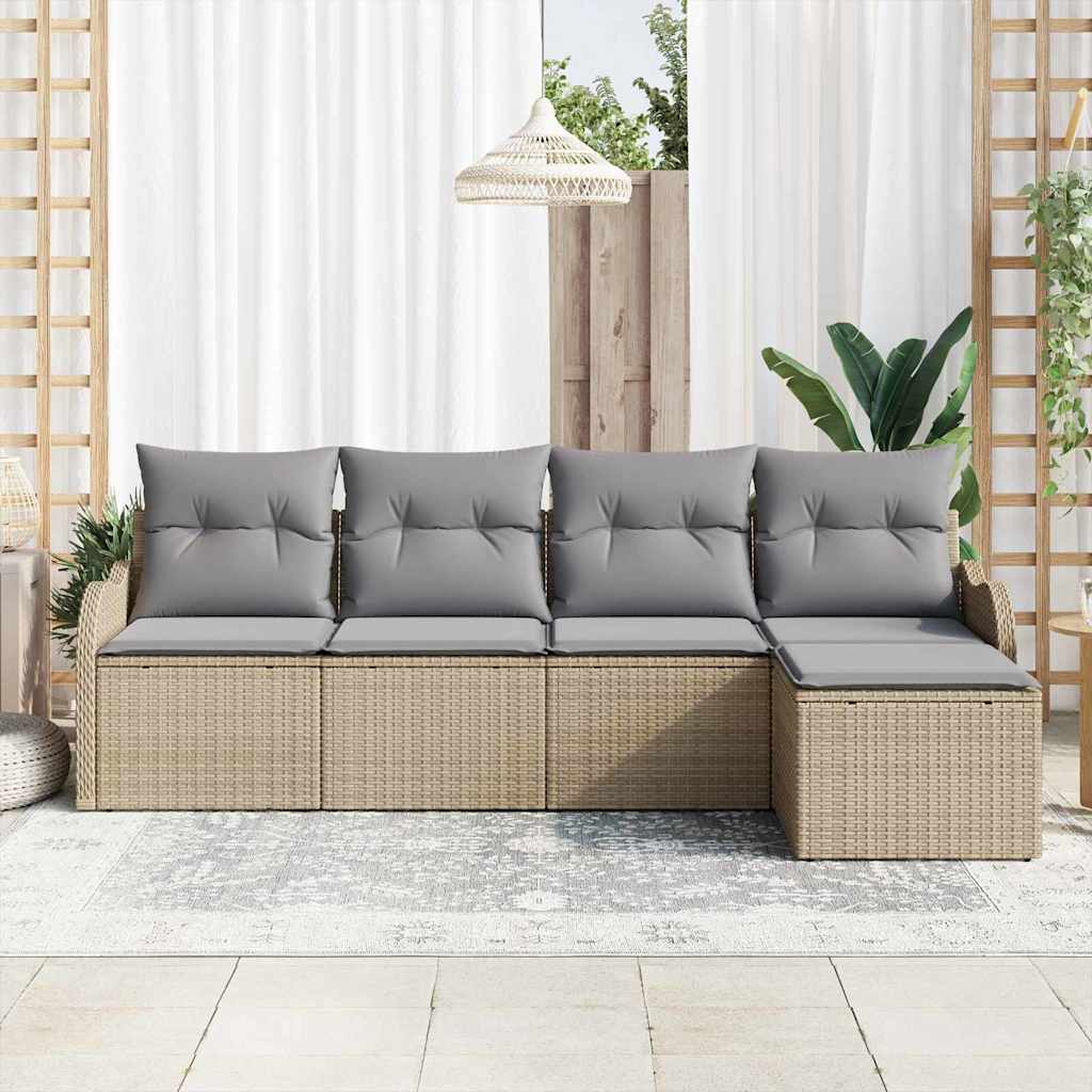 Conjunto de Sofá de Jardim 5 pcs Bege vime PE