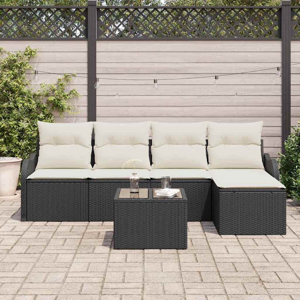Conjunto de Sofá de Jardim 6 pcs Preto vime PE
