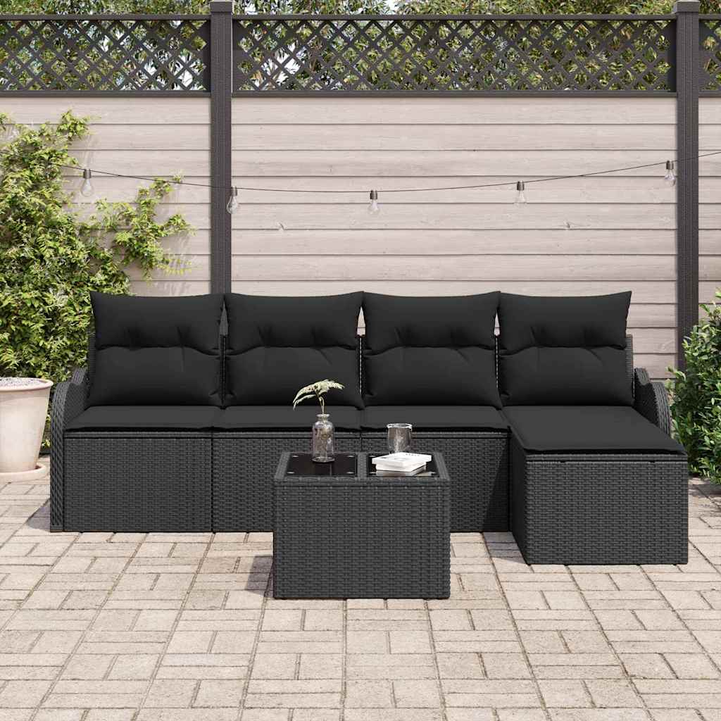 Conjunto de Sofá de Jardim 6 pcs Preto vime PE
