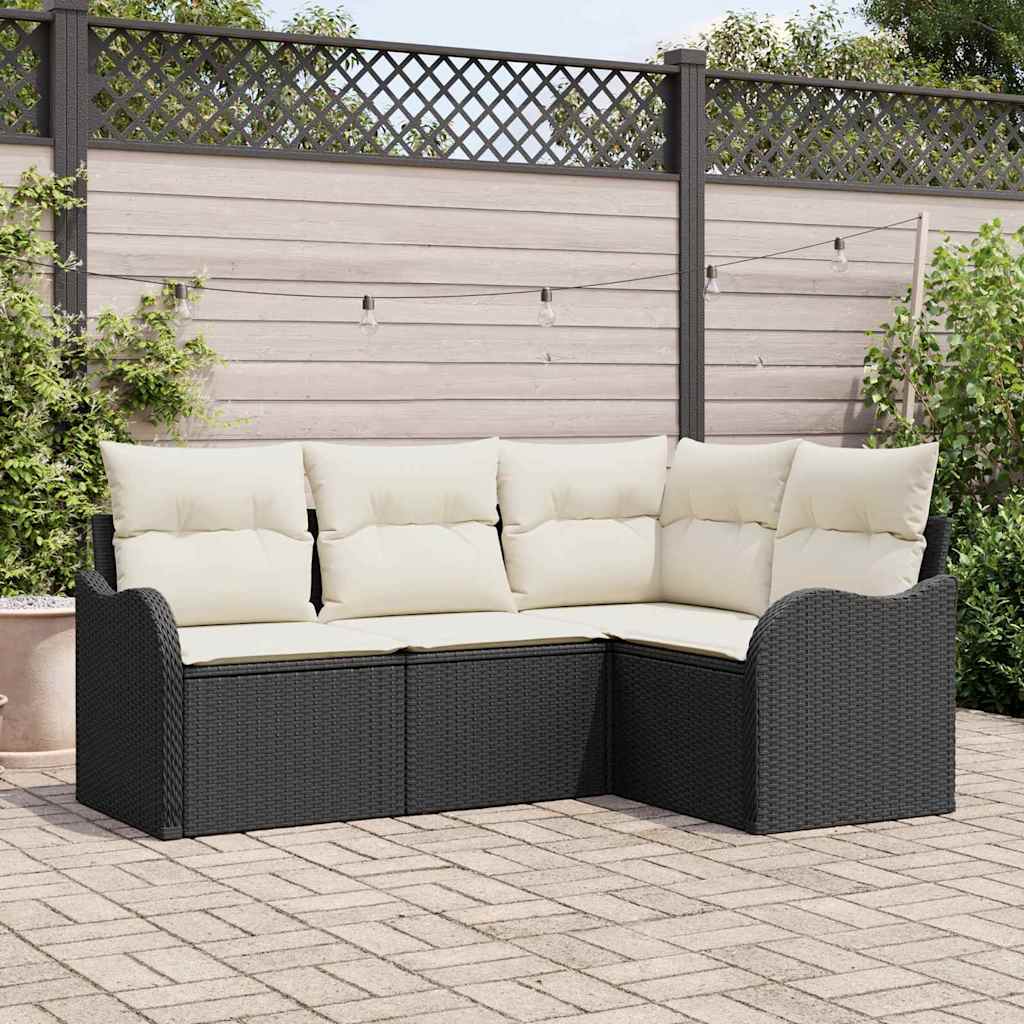 Conjunto de Sofá de Jardim 4 pcs Preto vime PE
