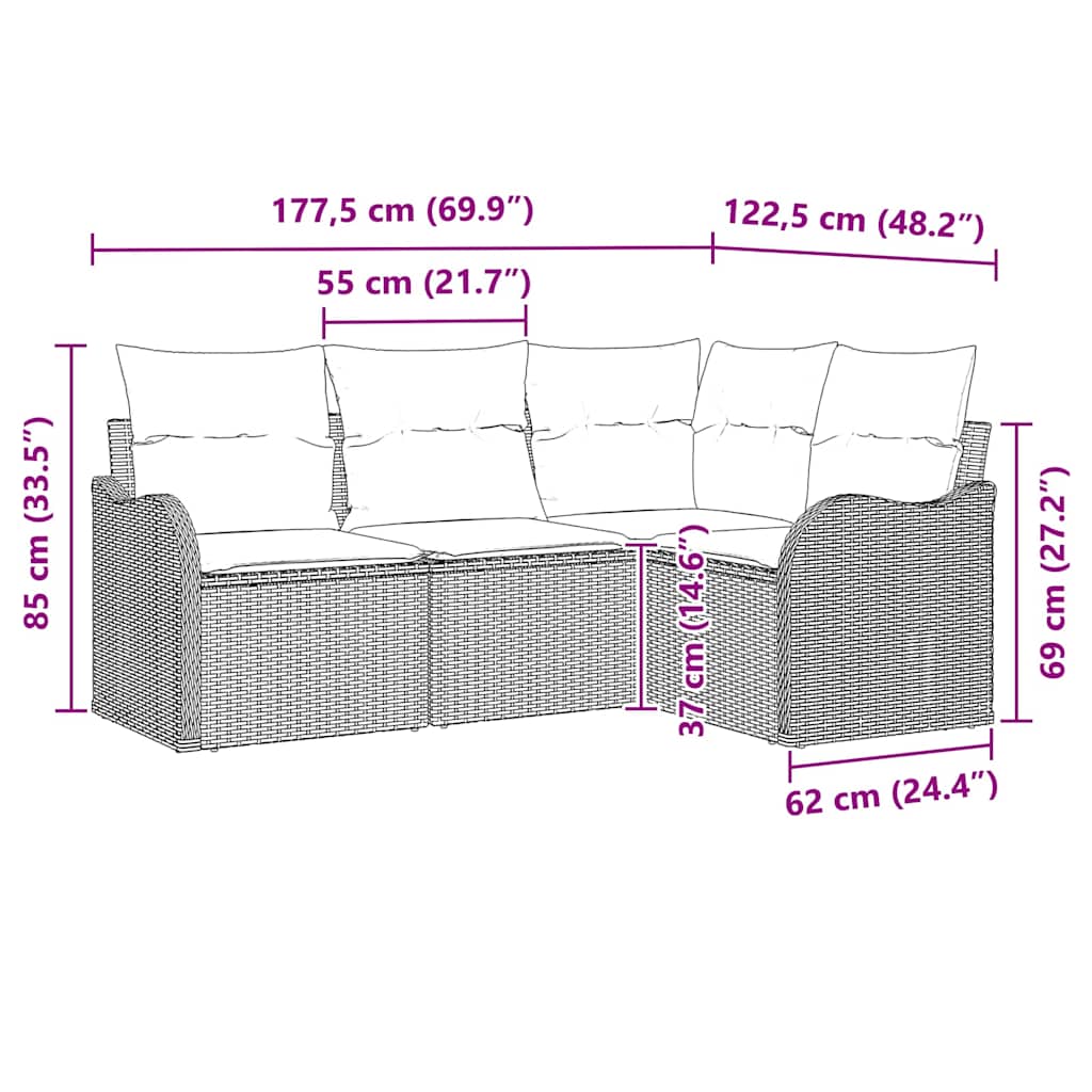 Conjunto de Sofá de Jardim 4 pcs Cinzeto vime PE