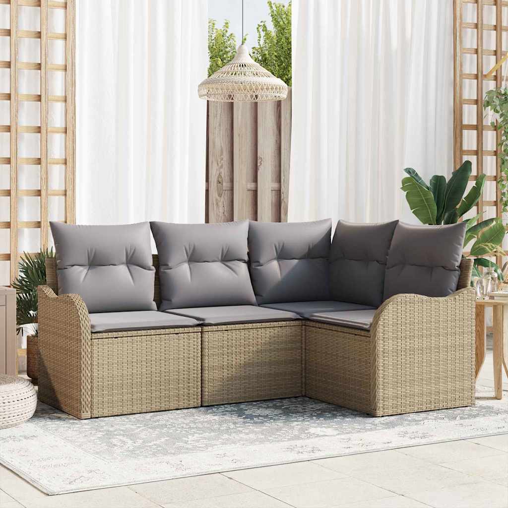 Conjunto de Sofá de Jardim 4 pcs Bege vime PE